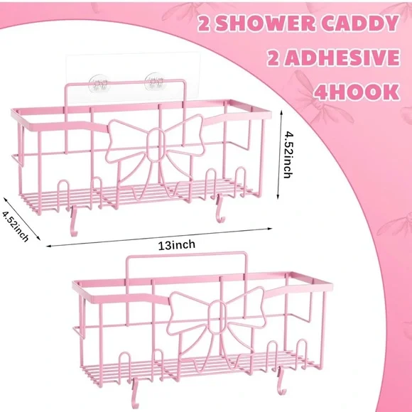 NEW Pink Bow Shower Caddy Shelves Bathroom Organizer - 2 pack - Picture 3 of 4